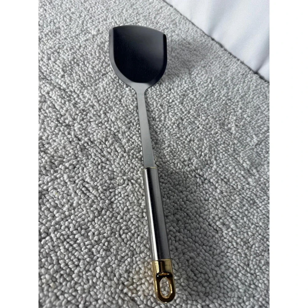 Stainless Steel Wok Spatula Silver Gold‎ Tone Long Handle Stir Fry Shovel 13.75